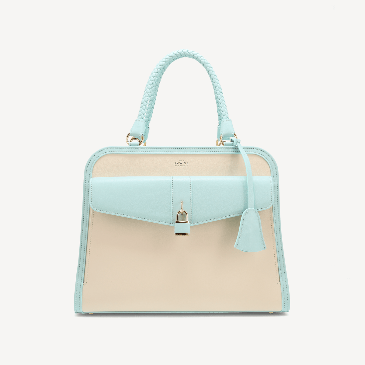 Bel-Air Handbag - Blue and white Calf (Polished Brass) - Swaine Group Ltd