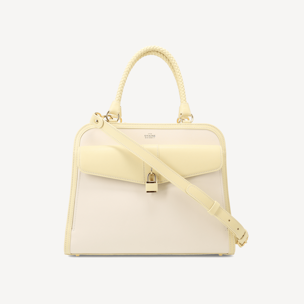 Bel-Air Handbag - Yellow and white calf leather (Polished Brass) - Swaine Group Ltd