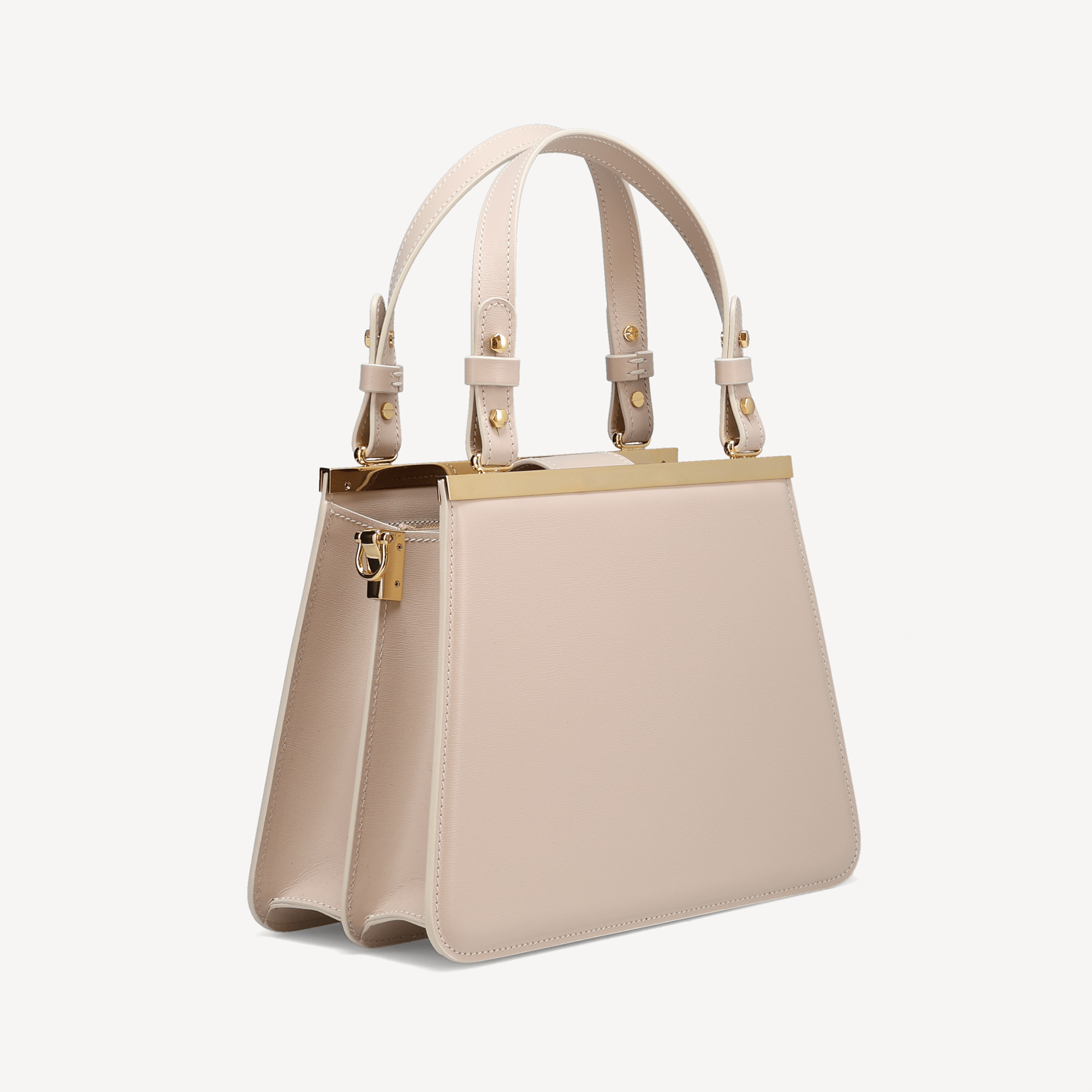 Margot Handbag - Beige Calf (Dusty Pink Alcantara/Polished Brass) - Swaine Group Ltd