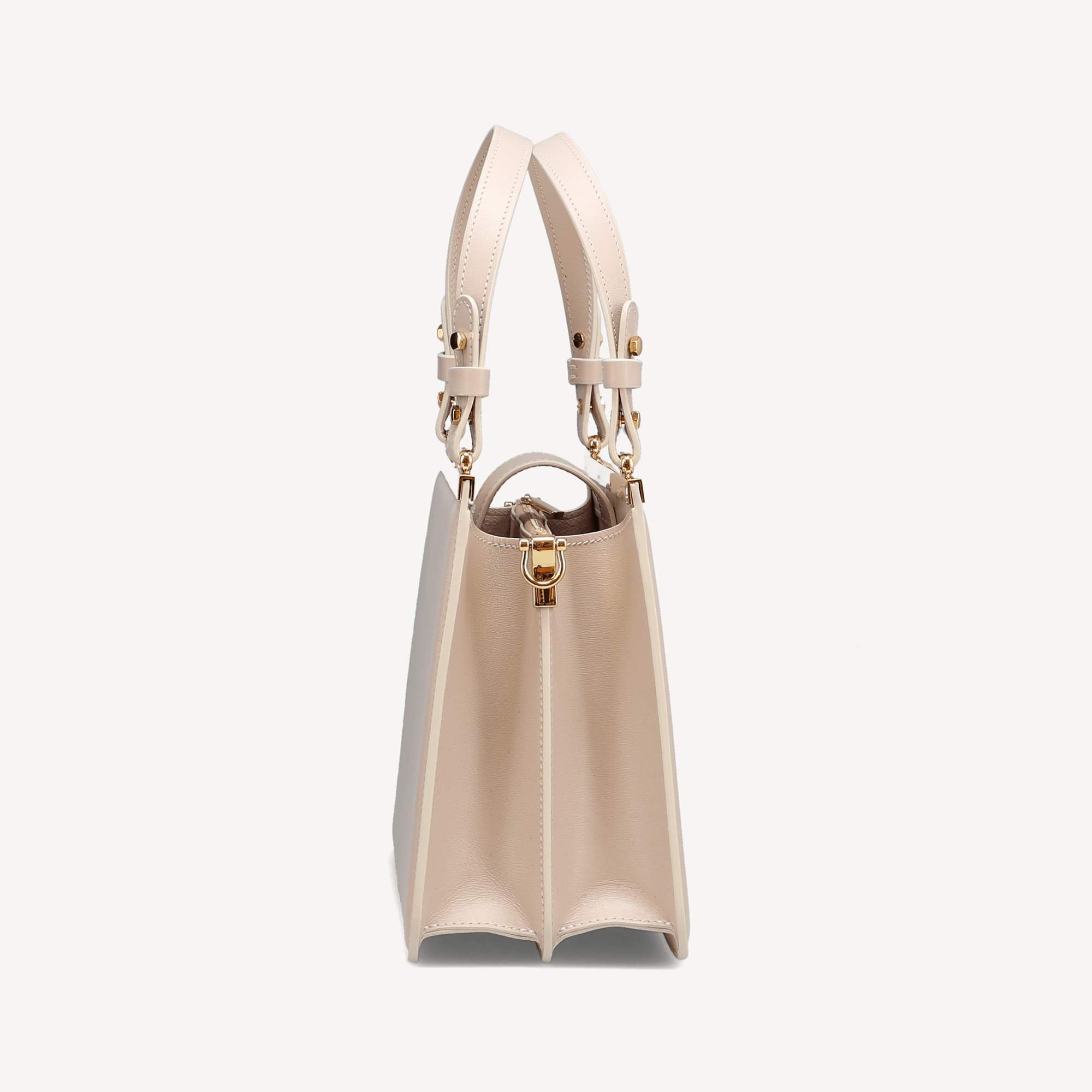 Margot Handbag - Beige Calf (Dusty Pink Alcantara/Polished Brass) - Swaine Group Ltd