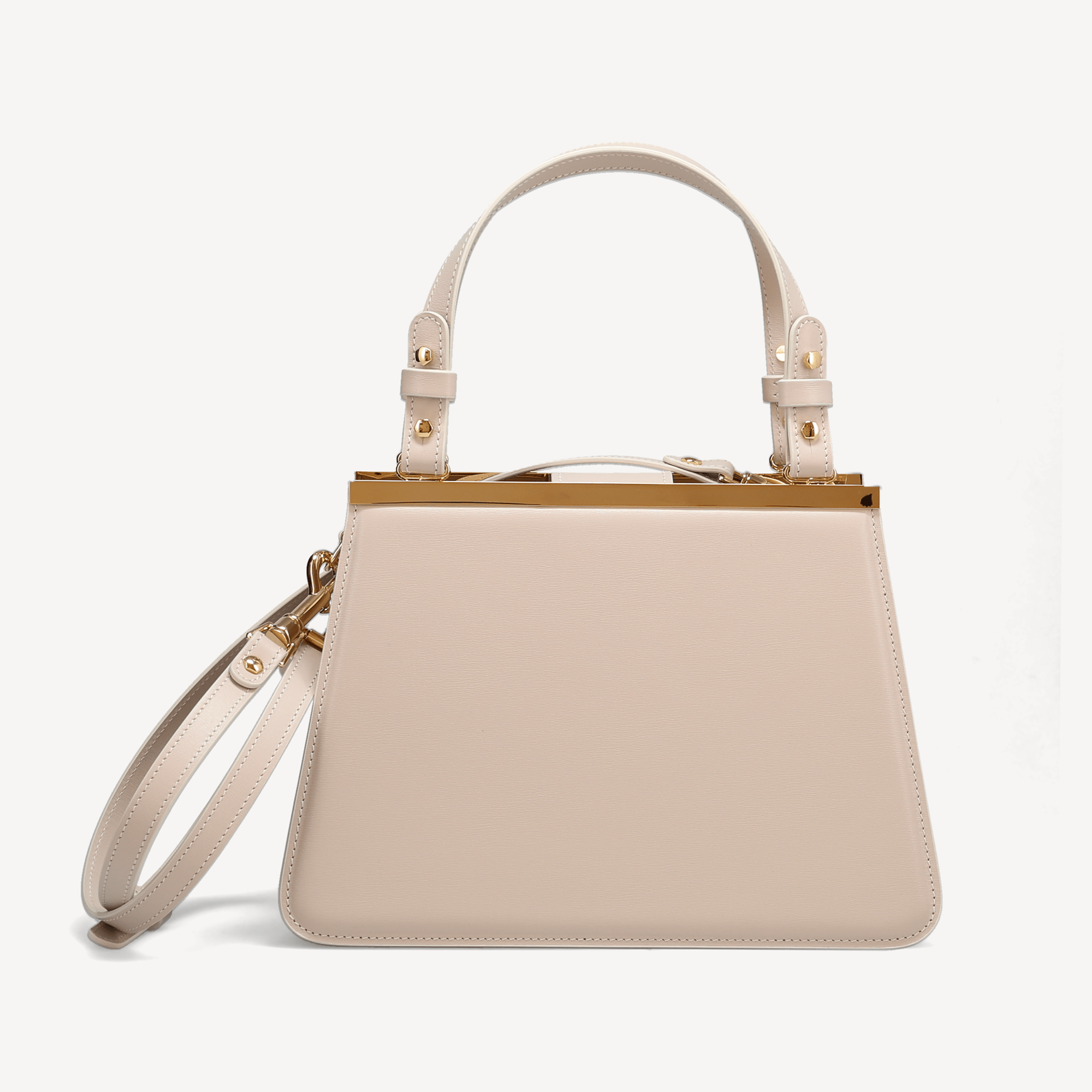 Margot Handbag - Beige Calf (Dusty Pink Alcantara/Polished Brass) - Swaine Group Ltd