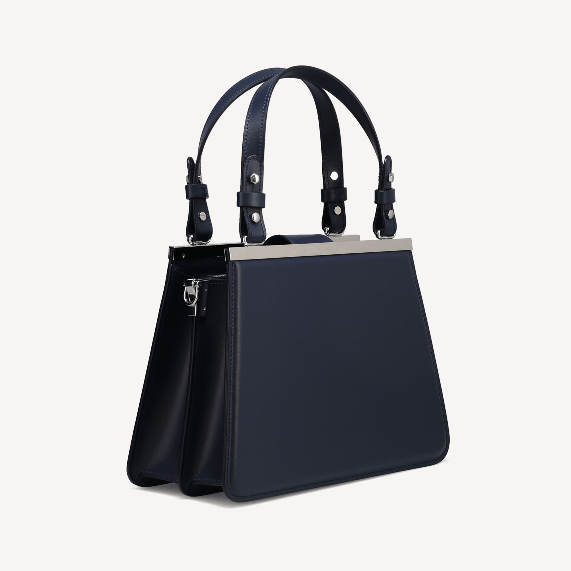 Margot Handbag - Navy Calf (Praline Alcantara/Polished Palladium) - Swaine Group Ltd
