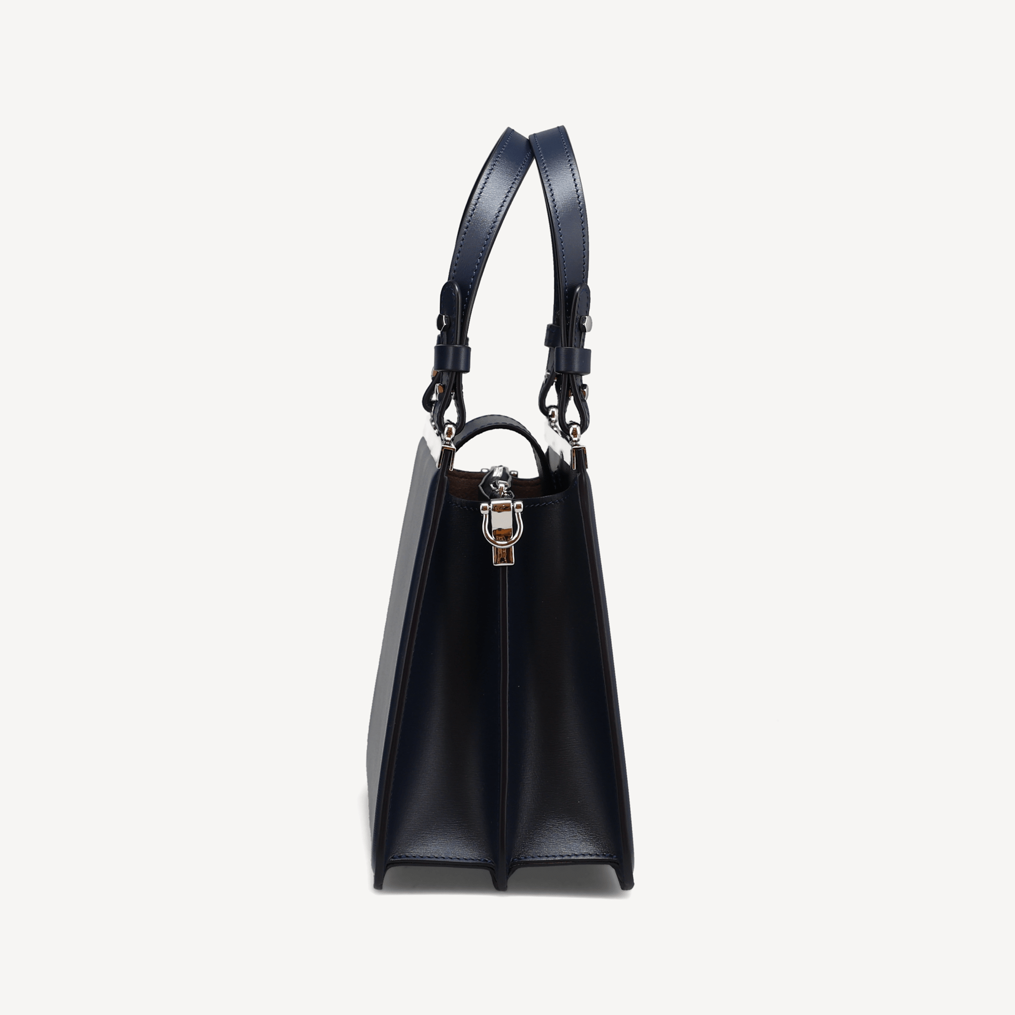 Margot Handbag - Navy Calf (Praline Alcantara/Polished Palladium) - Swaine Group Ltd