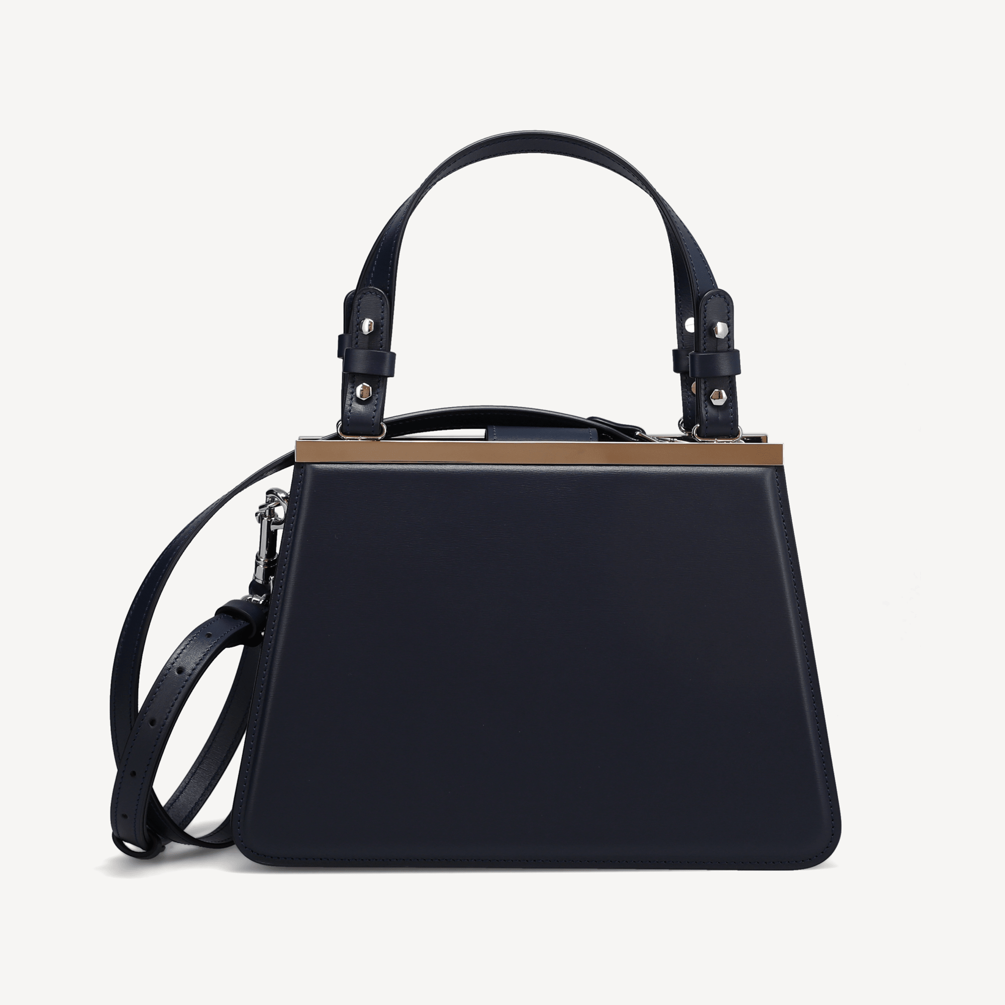 Margot Handbag - Navy Calf (Praline Alcantara/Polished Palladium) - Swaine Group Ltd