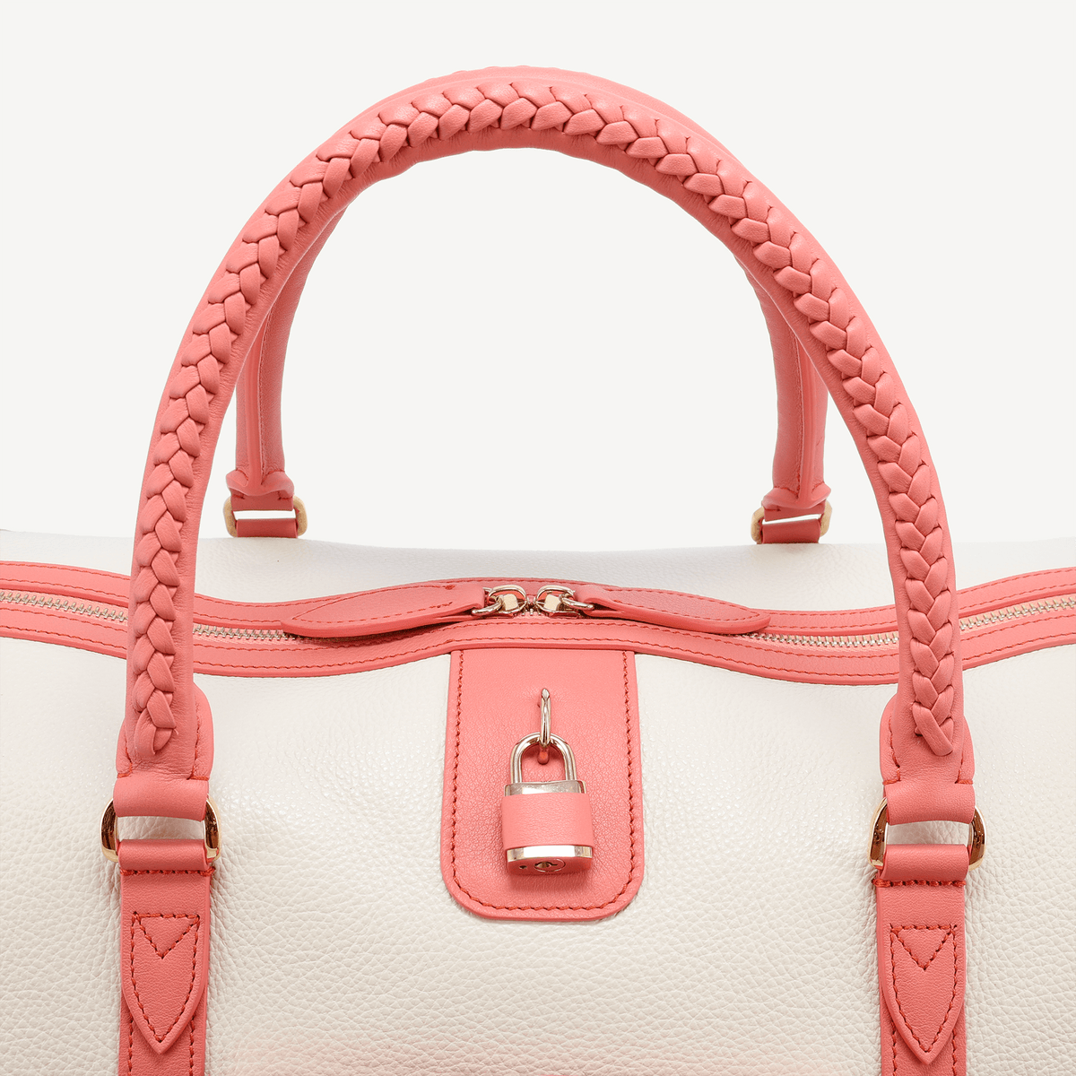 Poolside Duffle Bag - Ivory pebble and Dark Coral Calf (Polished Brass) - Swaine Group Ltd