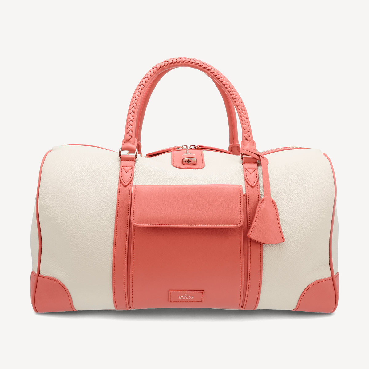 Poolside Duffle Bag - Ivory pebble and Dark Coral Calf (Polished Brass) - Swaine Group Ltd