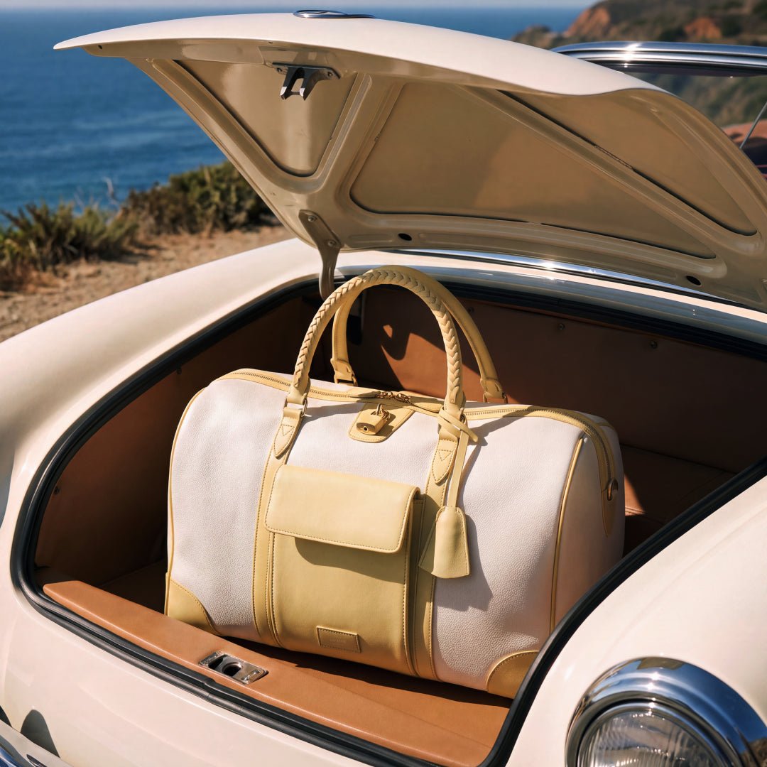 Poolside Duffle Bag - Ivory pebble and Dark Coral Calf (Polished Brass) - Swaine Group Ltd