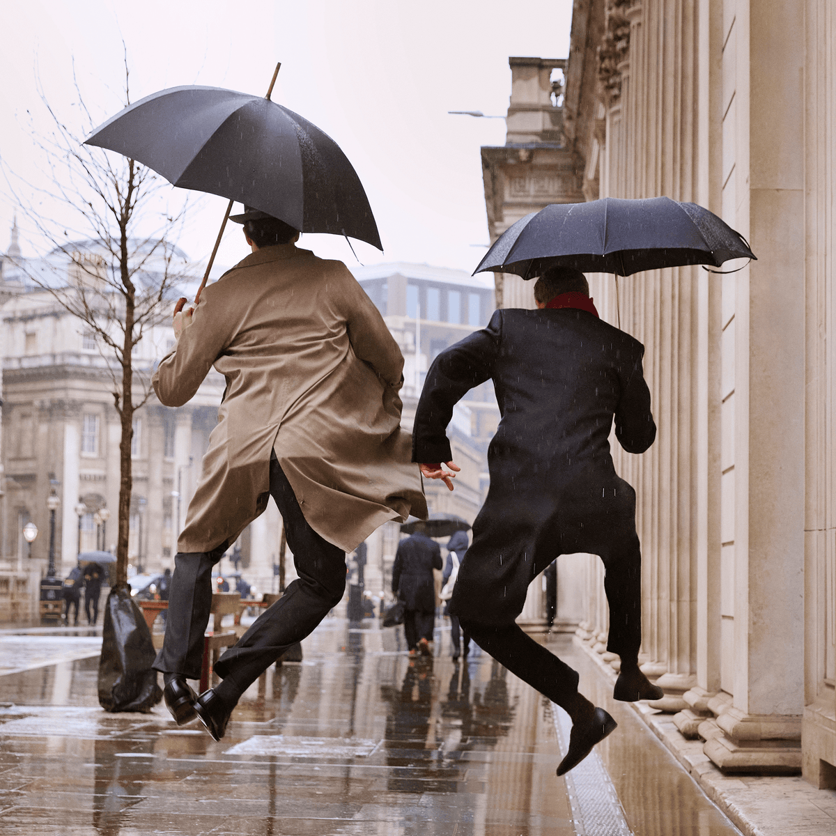 Men's Polished Chestnut Umbrella - French Navy - Swaine Group Ltd
