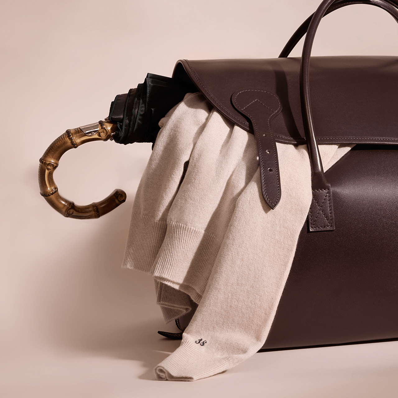 Collapsible Umbrella with Whangee Handle - Black - Swaine Group Ltd