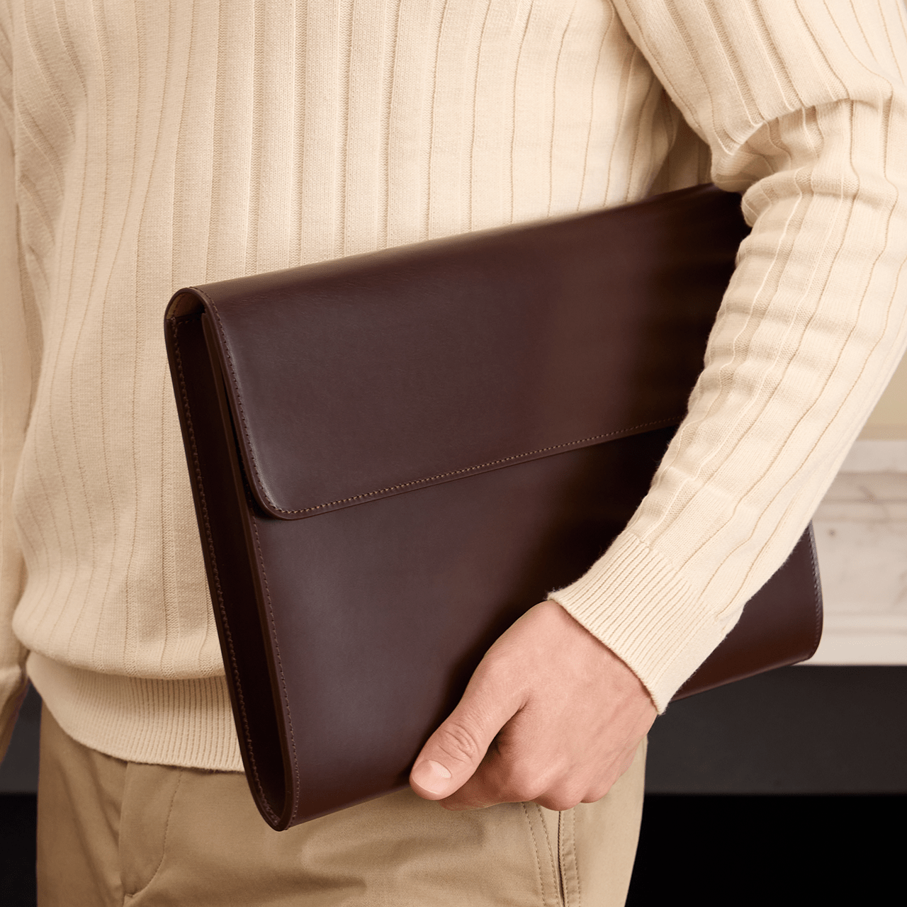 Eton Document Holder - Havana with Beige suede lining - Swaine Group Ltd