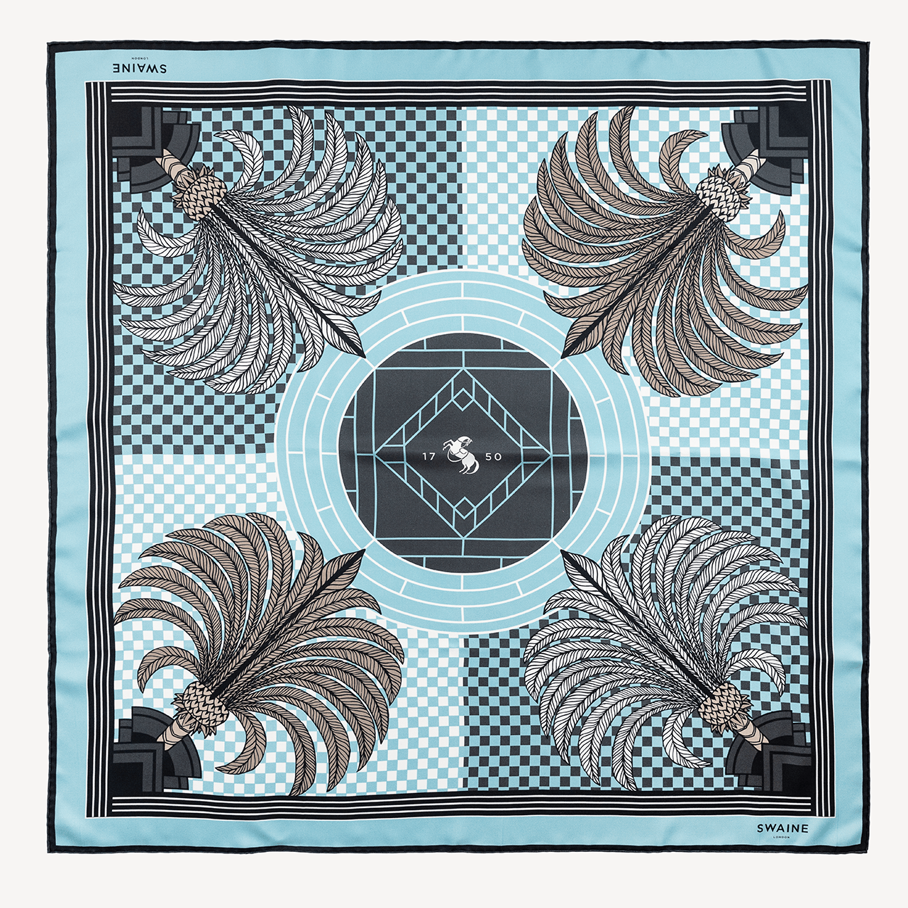 Palm Tree Silk Scarf - Ice Blue - Swaine Group Ltd