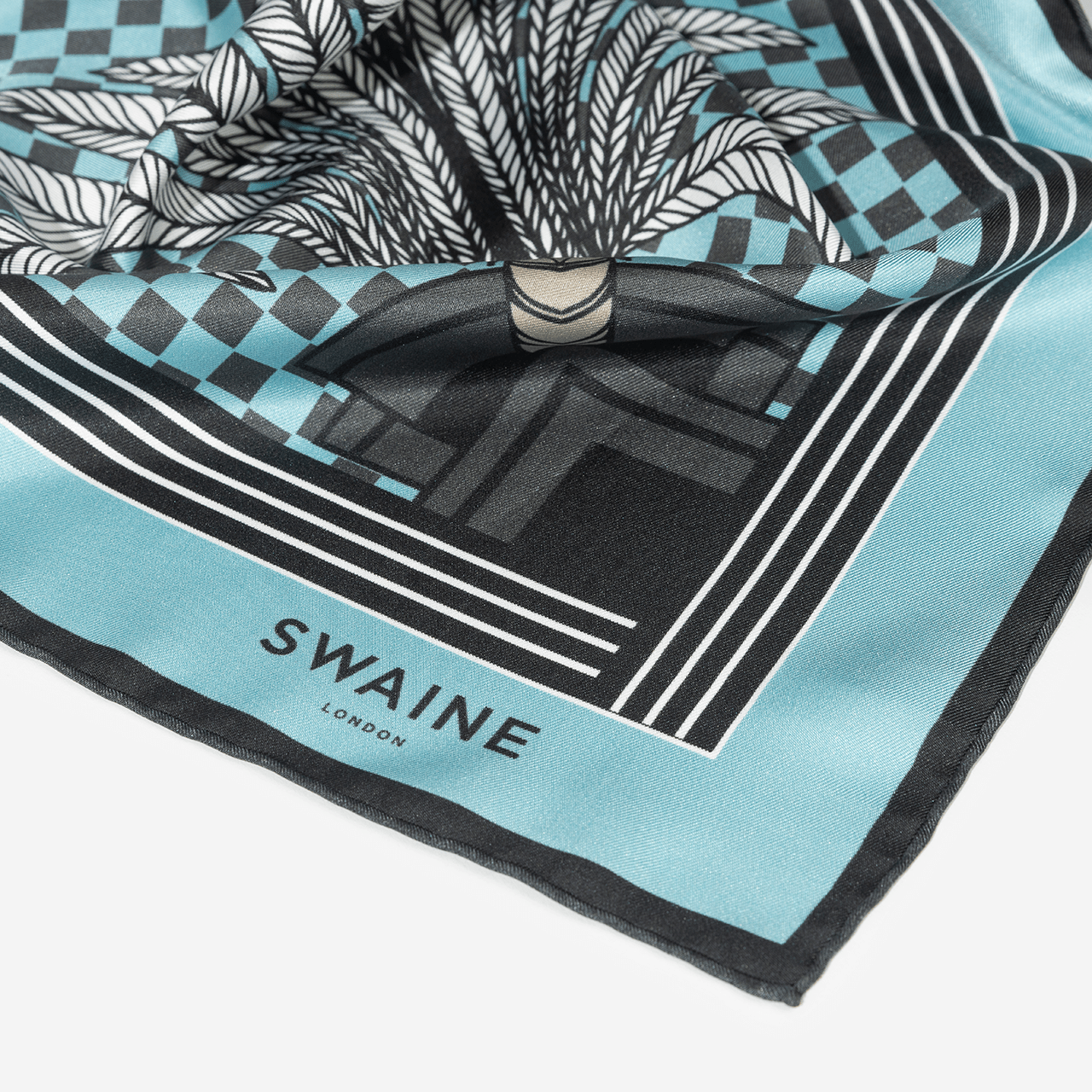 Palm Tree Silk Scarf - Ice Blue - Swaine Group Ltd