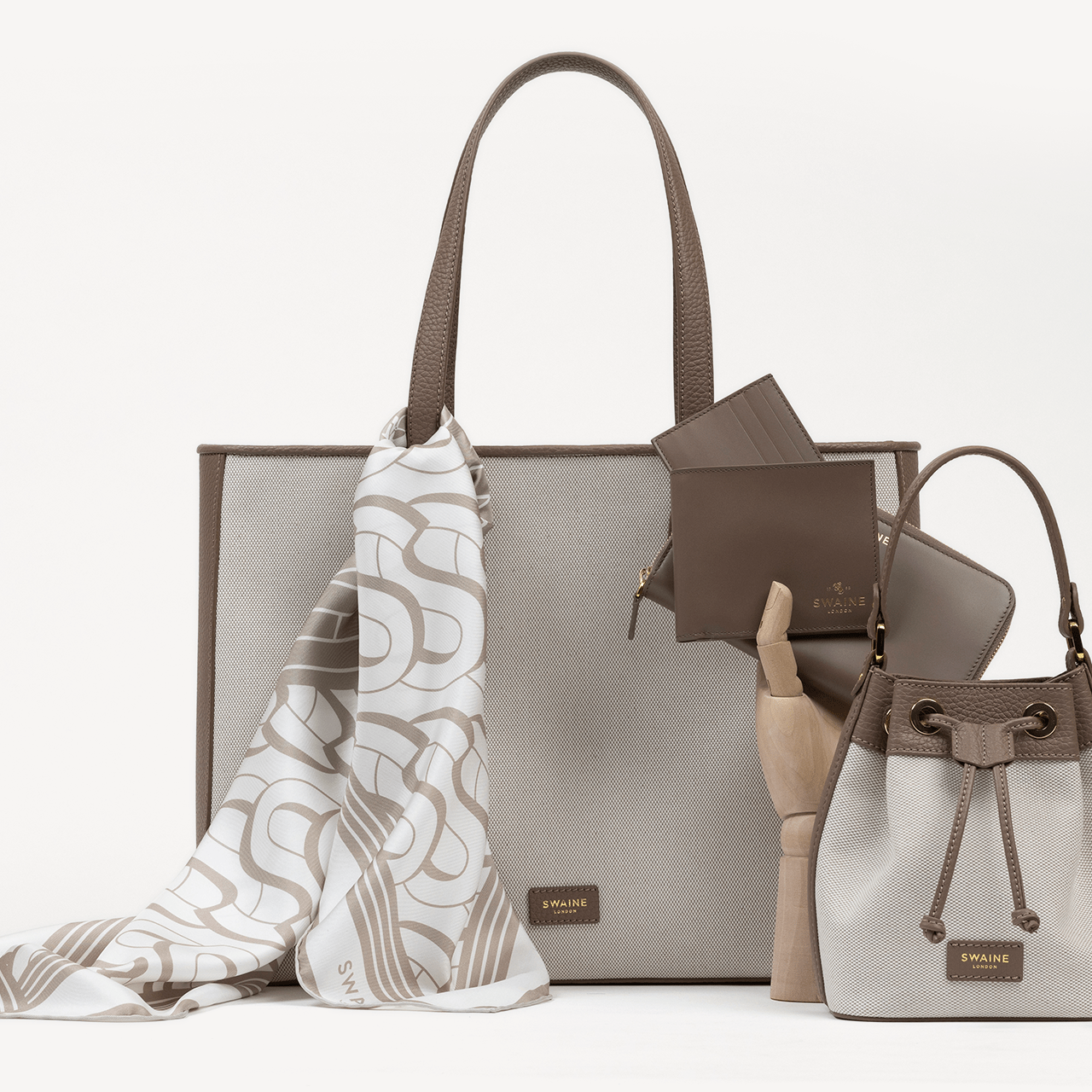 Monogrammed Silk Scarf - Beige - Swaine Group Ltd