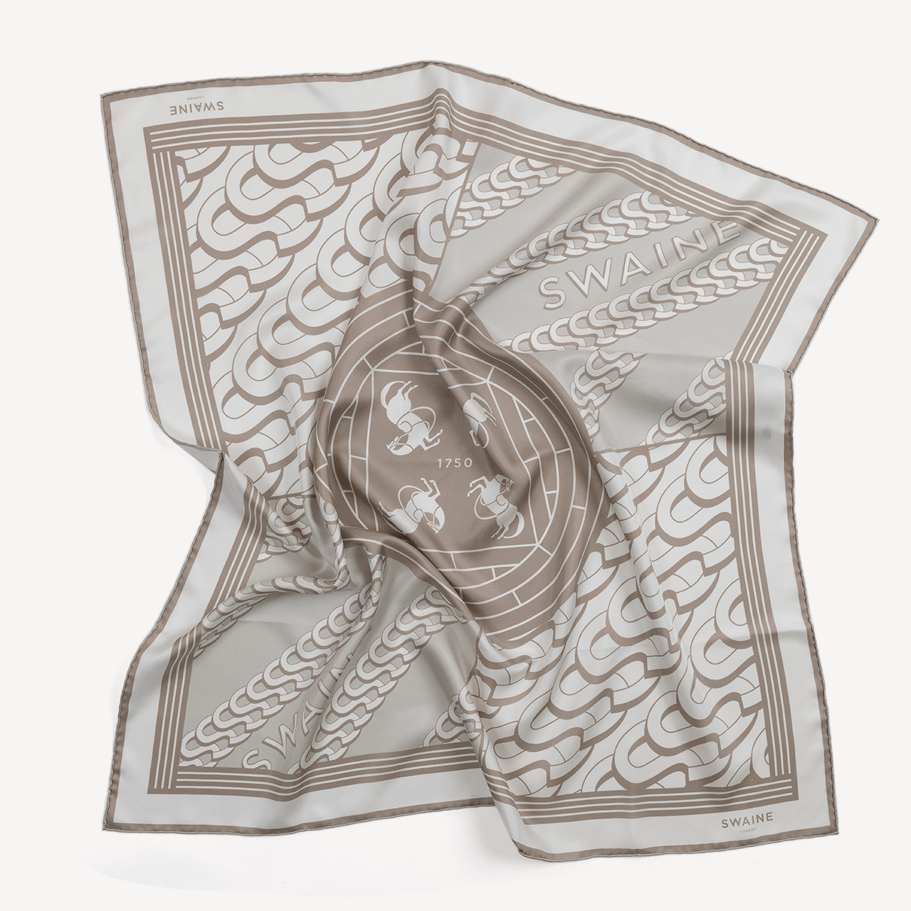 Monogrammed Silk Scarf - Beige - Swaine