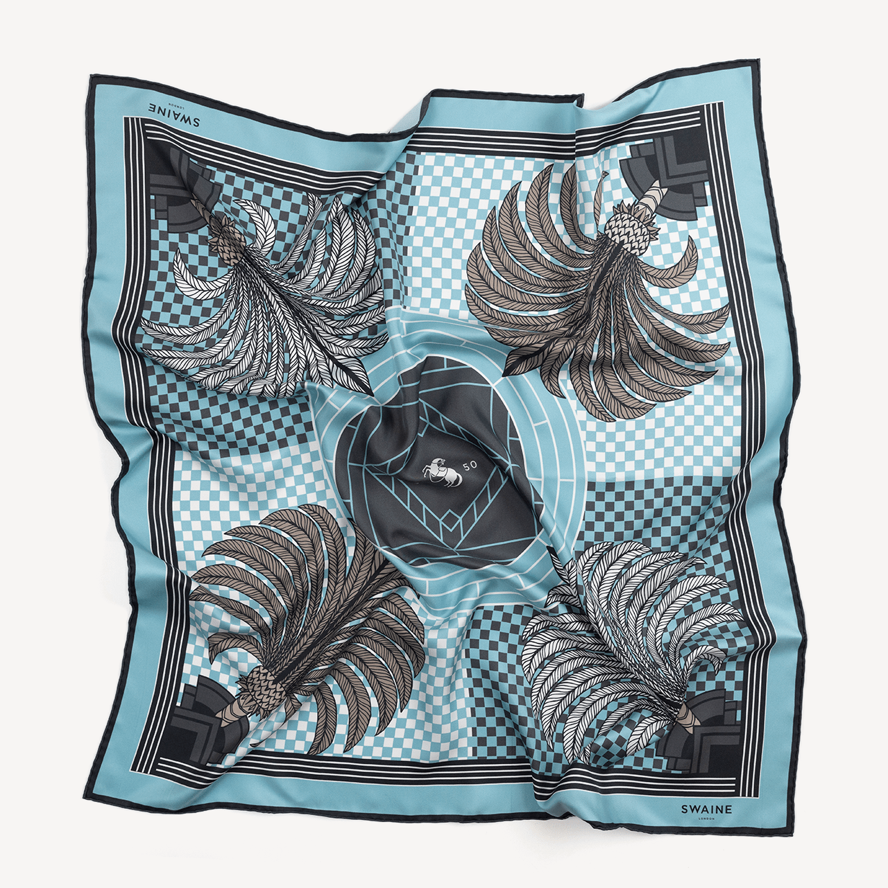 Palm Tree Silk Scarf - Ice Blue - Swaine